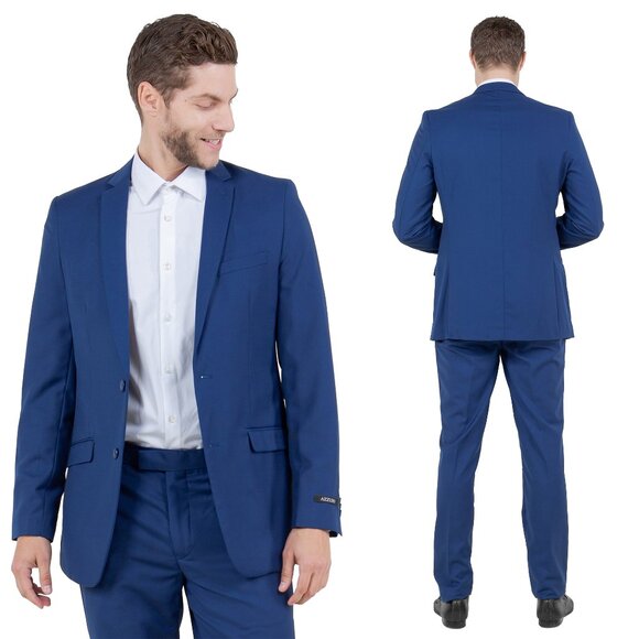 Azzuro's Premium Polyester Slim Fit 2pc Mens Suit, Indigo - Picture 1 of 5